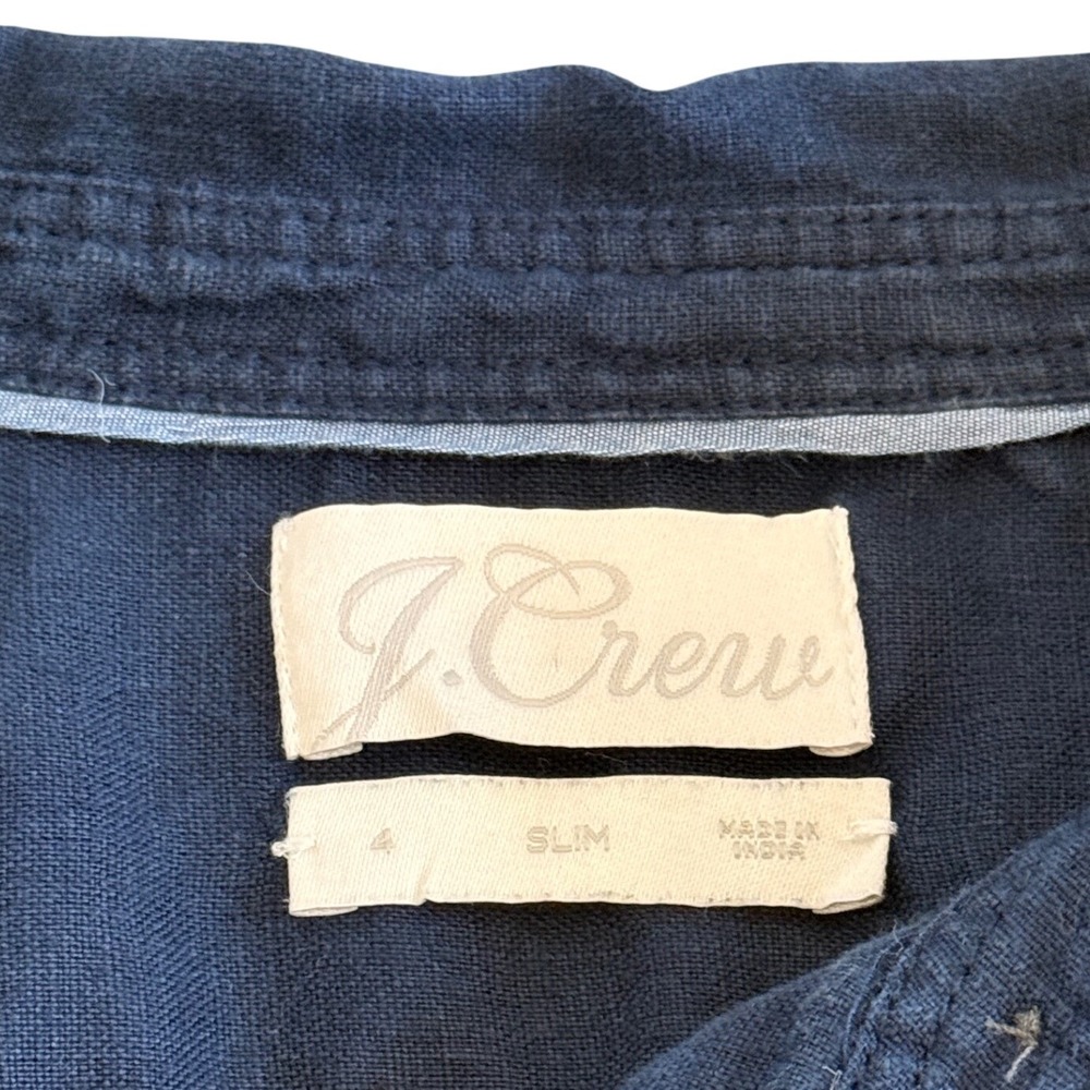 J.Crew Button Down Shirt Womens 4 Navy Blue Excellent Baird McNutt Irish Linen - Picture 3 of 9